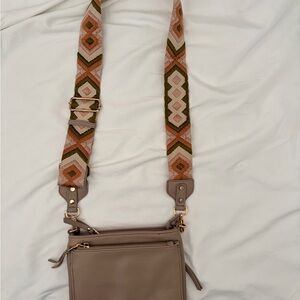 Miztique Taupe Crossbody Bag with Geometric Strap